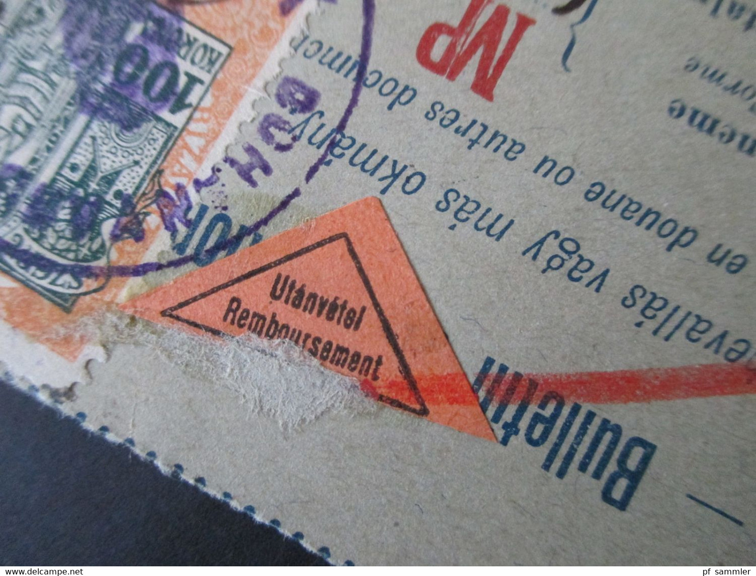 Ungarn 1927 Paketkarte Nachnahme Remboursement Mit Fiskalmarke Und Rotem Stempel Keszpenzzel Bermentesitive Szeged 2 - Covers & Documents