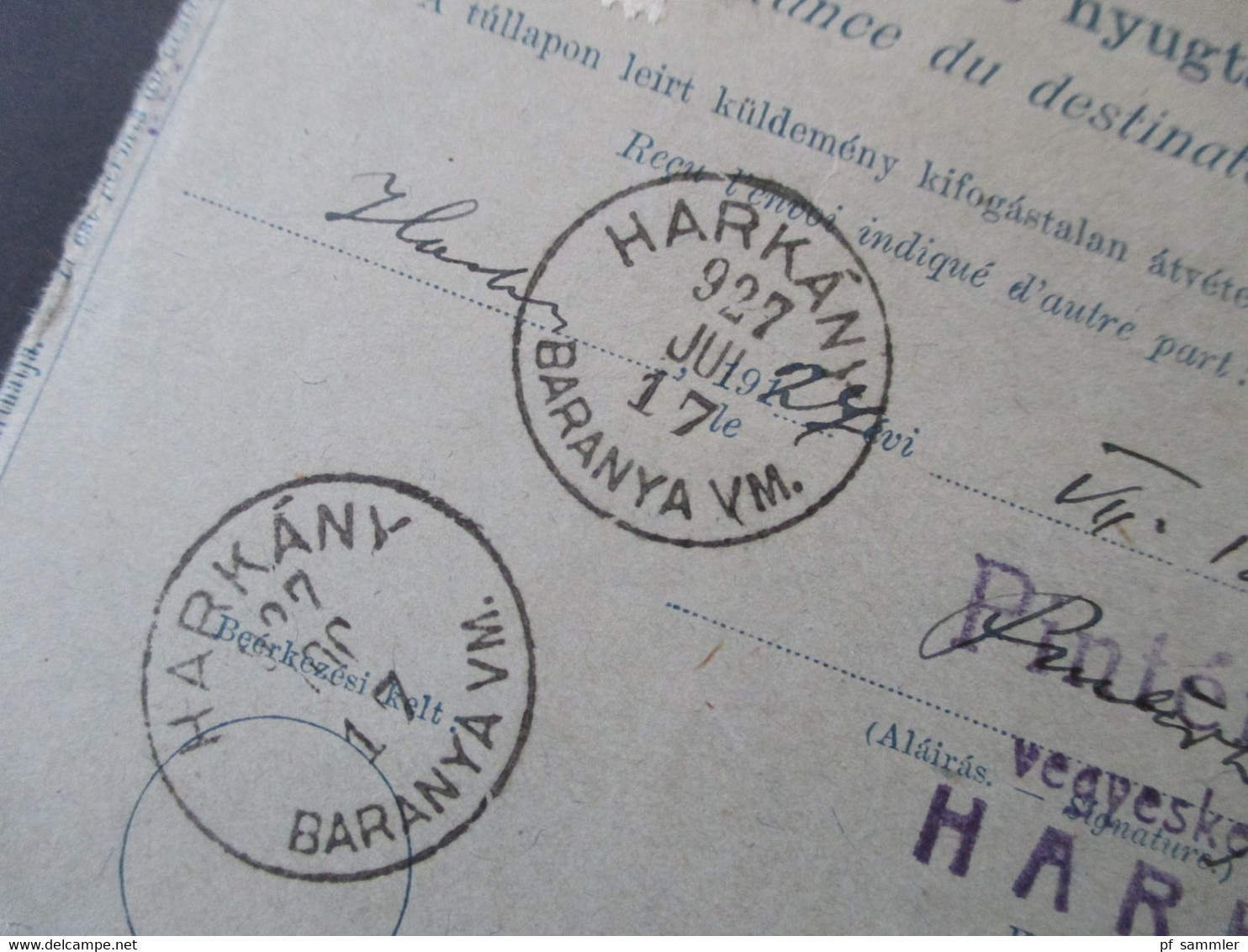 Ungarn 1927 Paketkarte Nachnahme Remboursement mit Fiskalmarke und rotem Stempel Keszpenzzel Bermentesitive Szeged 2