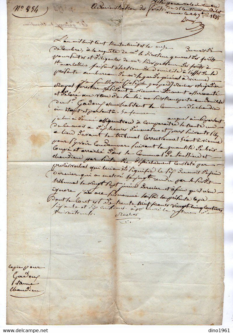 VP17.702 - MILITARIA - SAINT MARCELLIN X CHANDIEU 1838 - 2 Documents Concernant Le Garde Forestier ROCHAS à VIENNE - Documentos