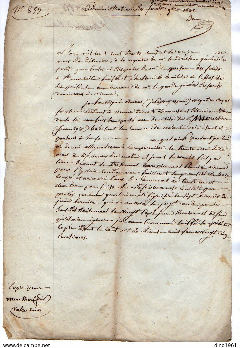 VP17.703 - MILITARIA - SAINT MARCELLIN X VALENCIN 1838 - 2 Documents Concernant Le Garde Forestier ROCHAS à VIENNE - Documentos