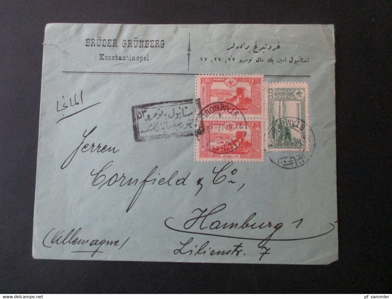 Türkei 1917 Stempel Stamboul Umschlag Brüder Grünberg Konstantinopel Nach Hamburg Gesendet Mit Rotem Papiersiegel - Lettres & Documents