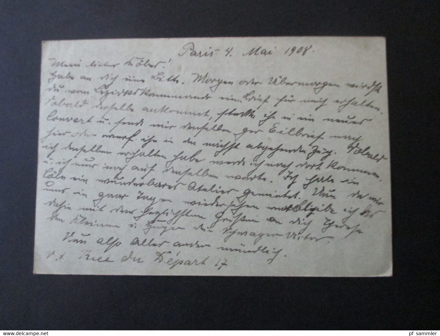 Frankreich 1908 Ganzsache Stempel Paris 43 Nach Cöln Und Stempel Ra2 Aus Dem Briefkasten An Oberpostassistent Schmidt - Covers & Documents