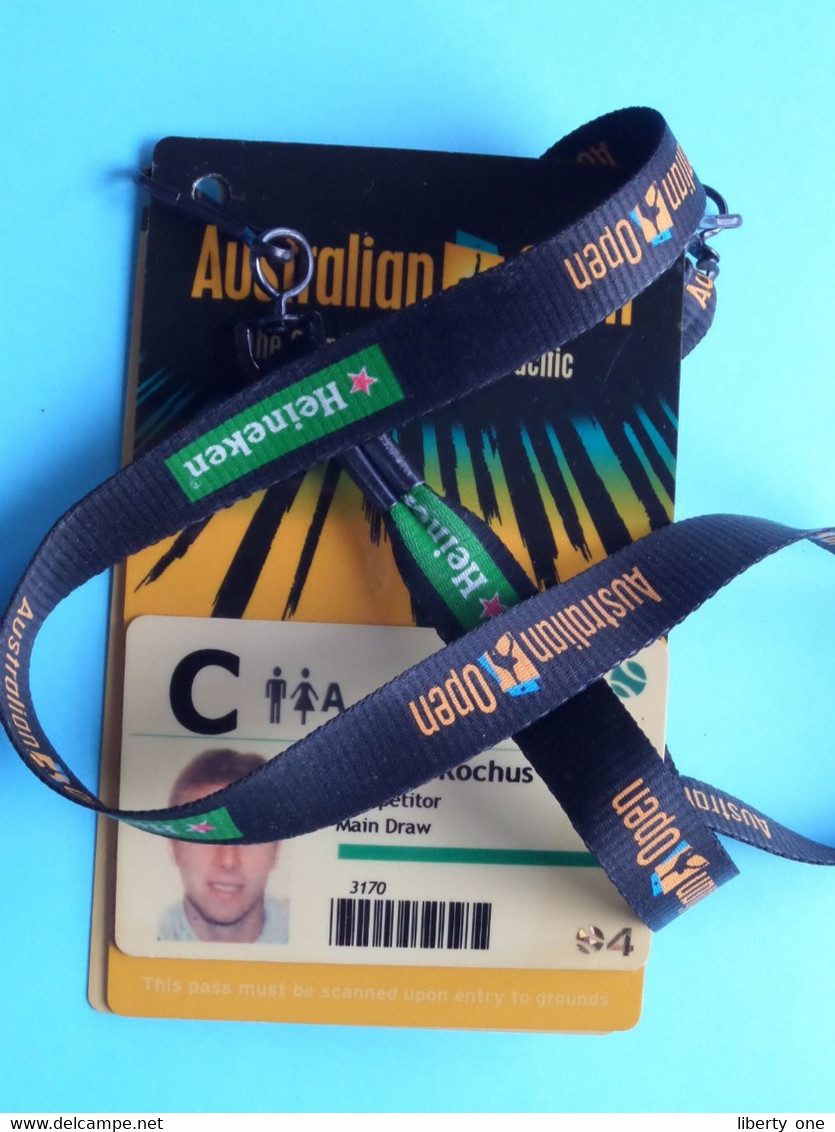 AUSTRALIAN OPEN - Athlete OLIVIER ROCHUS Belgium / Accreditation CARD ( Heineken ) With ORIGINAL Lanyard / Cordon ! - Andere & Zonder Classificatie