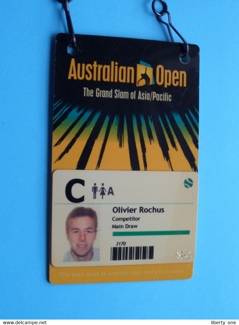 AUSTRALIAN OPEN - Athlete OLIVIER ROCHUS Belgium / Accreditation CARD ( Heineken ) With ORIGINAL Lanyard / Cordon ! - Sonstige & Ohne Zuordnung