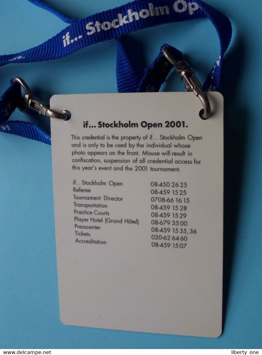 If... STOCKHOLM OPEN 2001 : CHRISTOPHER ROCHUS Belgium / Accreditation CARD / With ORIGINAL Lanyard / Cordon ! - Autres & Non Classés