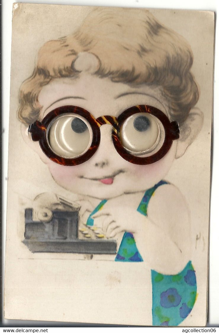 ENFANT A LUNETTE. RELIEF ET YEUX MOBILES - Humorvolle Karten