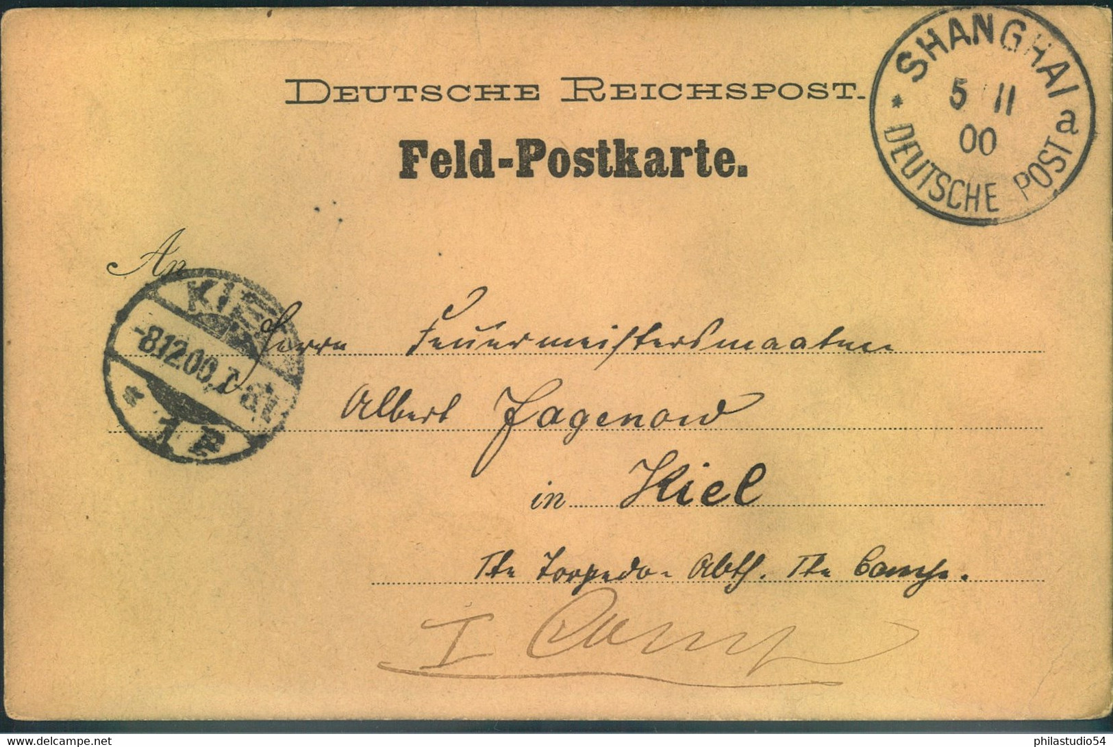 1900, Feldpostkarte Ab "SHANGHAI DEUTSCHE POST 5 11 00" Nach Kiel. Boxeraufstand. - China (offices)