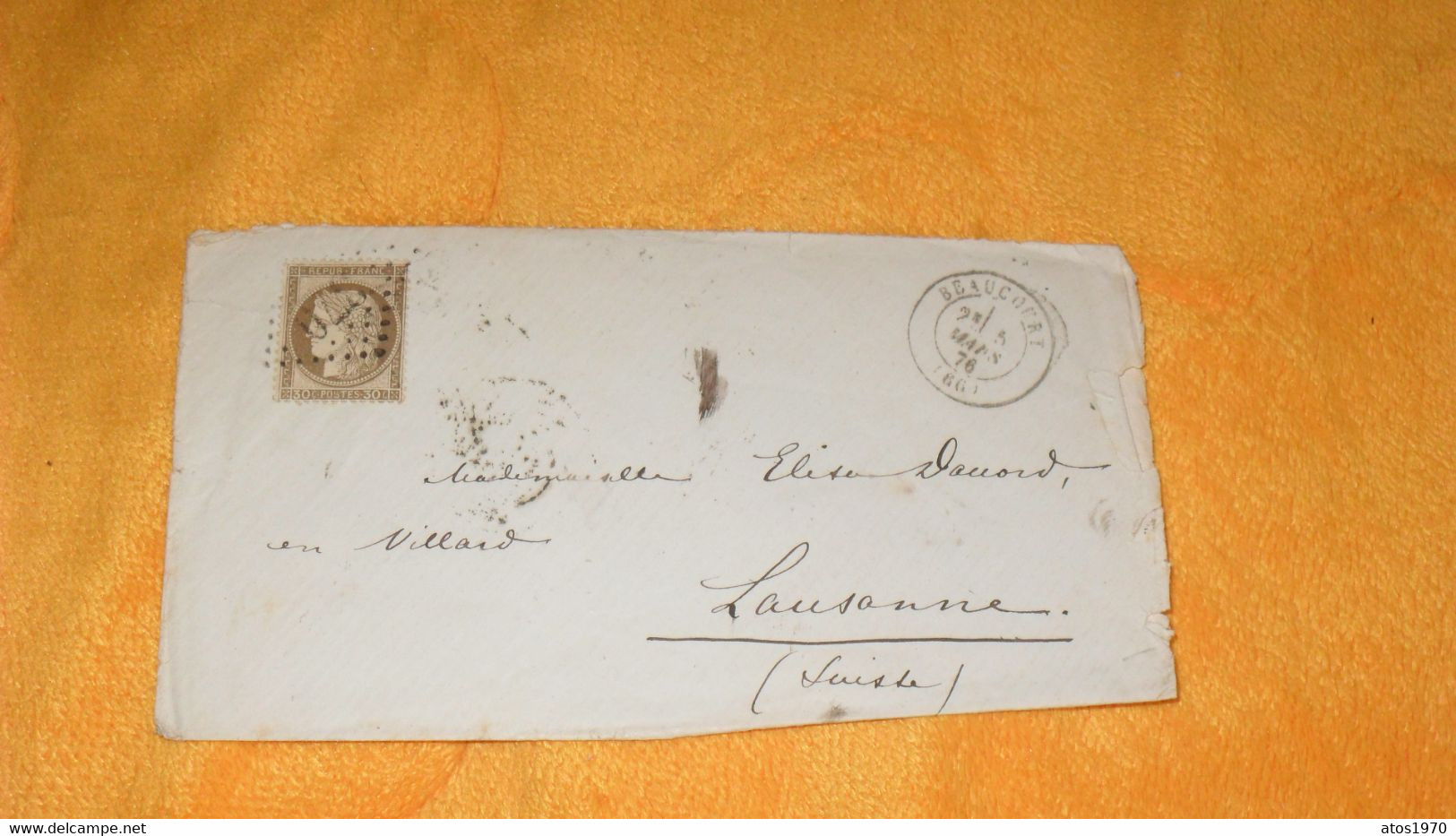 ENVELOPPE ANCIENNE DE 1876../ CACHETS BEAUCOURT POUR LAUSANNE SUISSE..OBLIERATION GC 370 + TIMBRE CERES 30C.. - 1849-1876: Période Classique