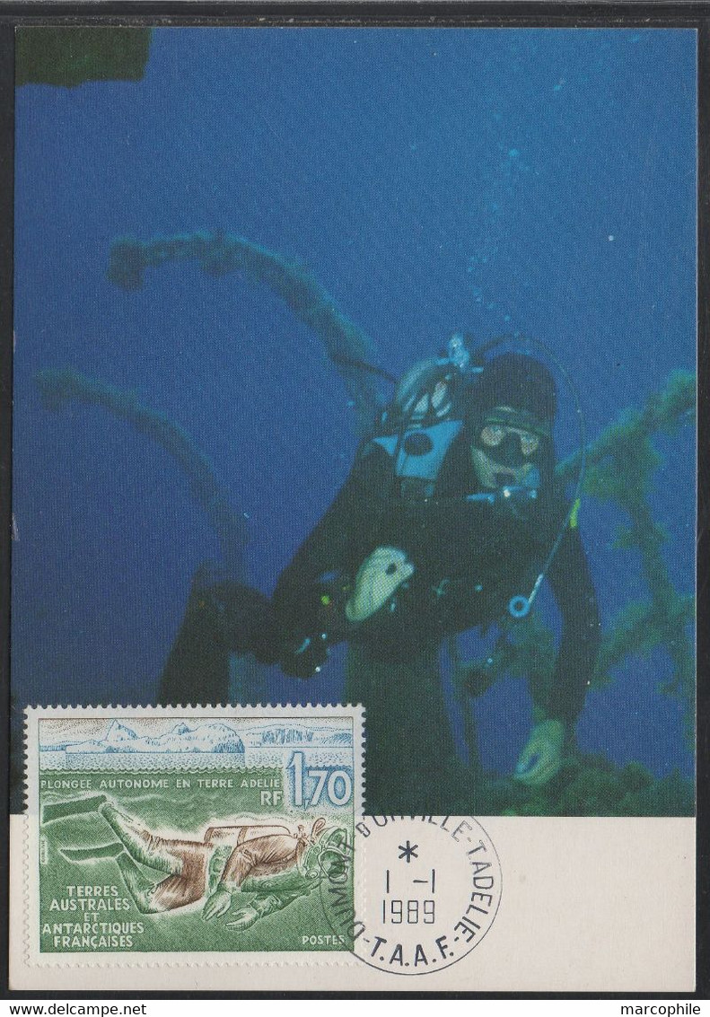 TAAF - OISEAU - PLONGEE SOUS MARINE/ 1989 CARTE MAXIMUM PREMIER JOUR DU # 146 - FDC (ref CM267) - Plongée