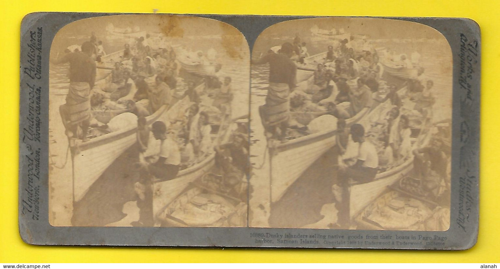 SAMOAN Islands Dusky Islanders Selling Native Goods From Their Boats In Pago Pago Barbor - Stereoscopio