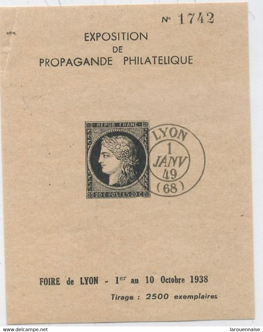 69 -LYON : VIGNETTE DE L'EXPOSITION DE PROPAGANDE PHILATELIQUE  : A LA FOIRE DE LYON - Briefe U. Dokumente