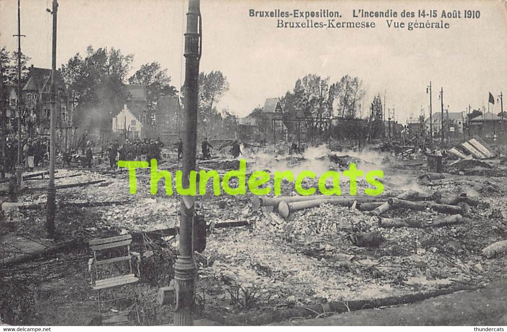 CPA BRUXELLES EXPOSITION L'INCENDIE DES 14-15 AOUT 1910  SAPEUR POMPIER KERMESSE VUE GENERALE - Expositions Universelles