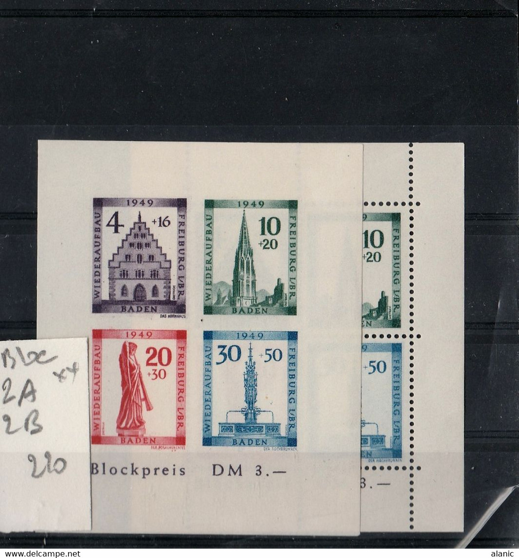 ALLEMAGNE ZOF - TIMBRES BADEN 2 BLOC  N° 2 A + 2B NEUFS SANS CHARNIERE - Andere & Zonder Classificatie