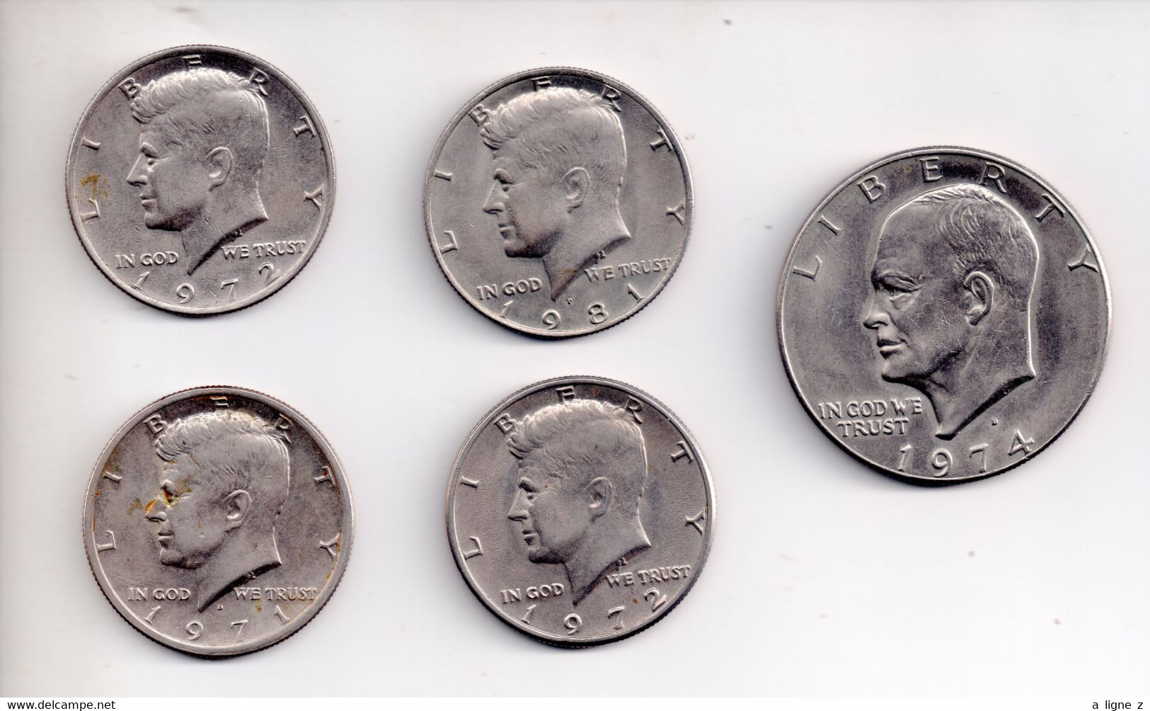 REF M2 : Monnaie Coin U.S.A. Lot 5 Pièces 4 X Half Dollar 1971 1972 1972 1981 Et 1 Dollar 1974 - Half Dimes