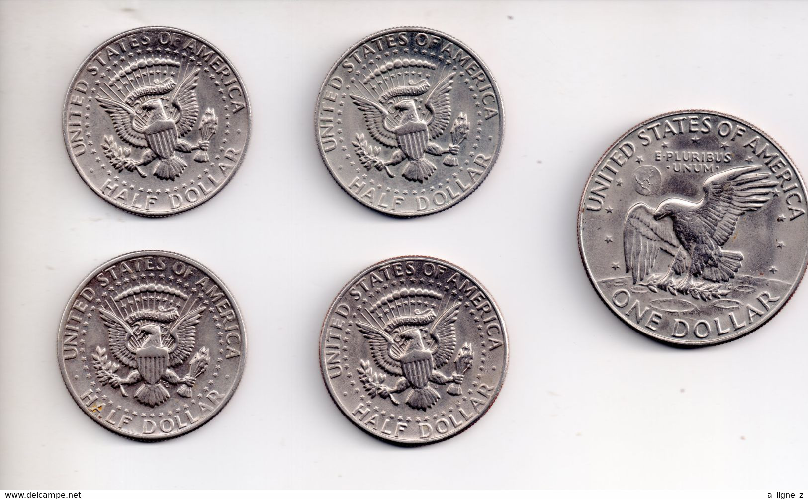 REF M2 : Monnaie Coin U.S.A. Lot 5 Pièces 4 X Half Dollar 1971 1972 1972 1981 Et 1 Dollar 1974 - Half Dimes