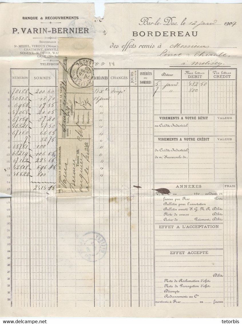 30C SEMEUSE ORANGE PERFORE VB VARIN BERNIER TARIF LETTRE "ème ECHELON12/01/09 - 1921-1960: Periodo Moderno