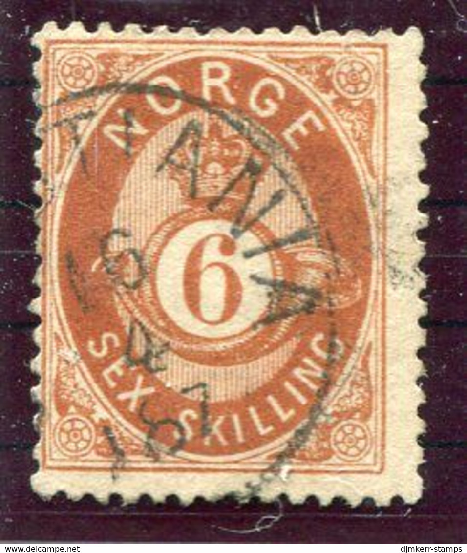 NORWAY 1873 Posthorn 6 Sk. Used. Michel 20 - Usati