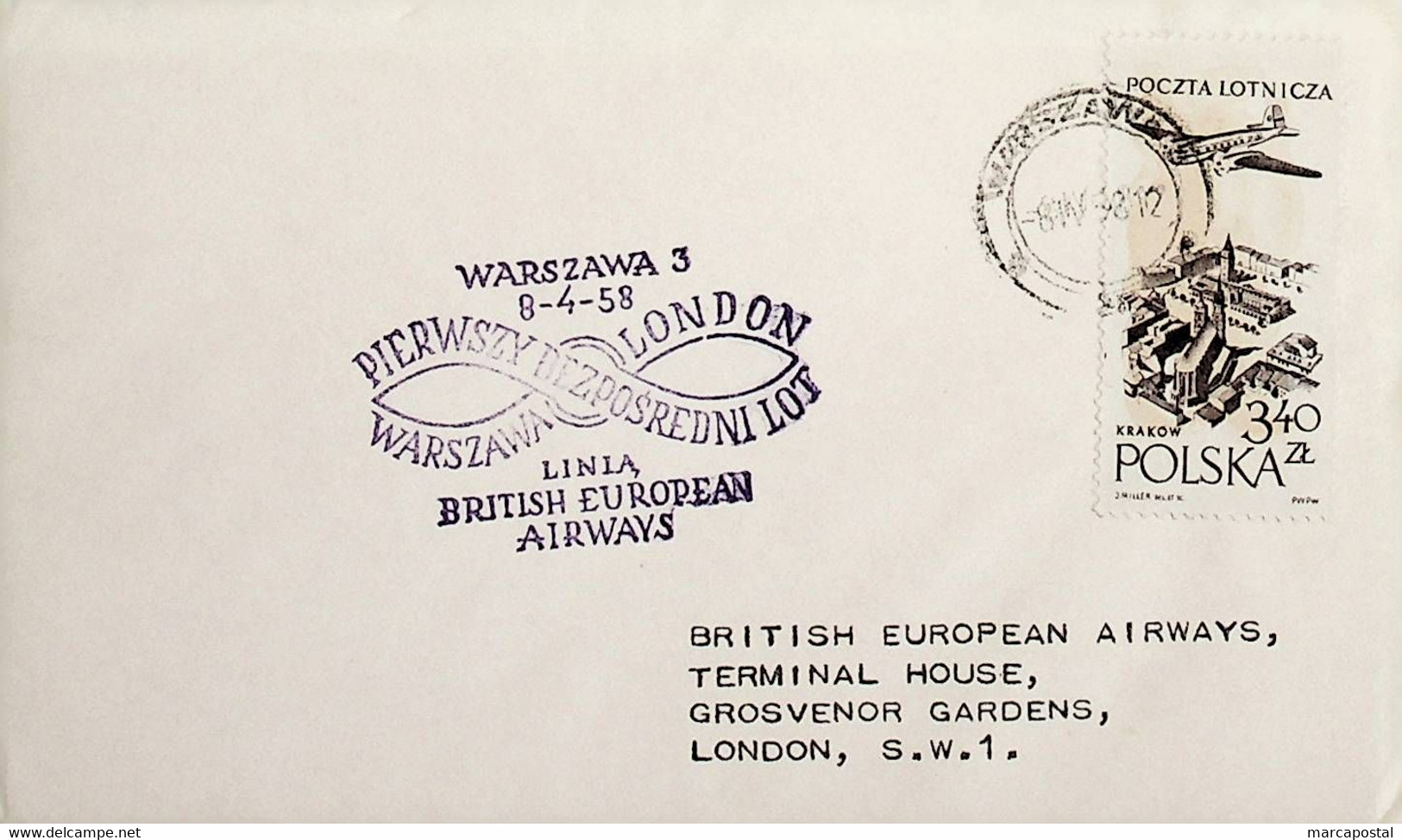 1958 Poland 1st BEA Flight London - Warsaw (Link Between Warsaw And London - Return) - Sonstige & Ohne Zuordnung