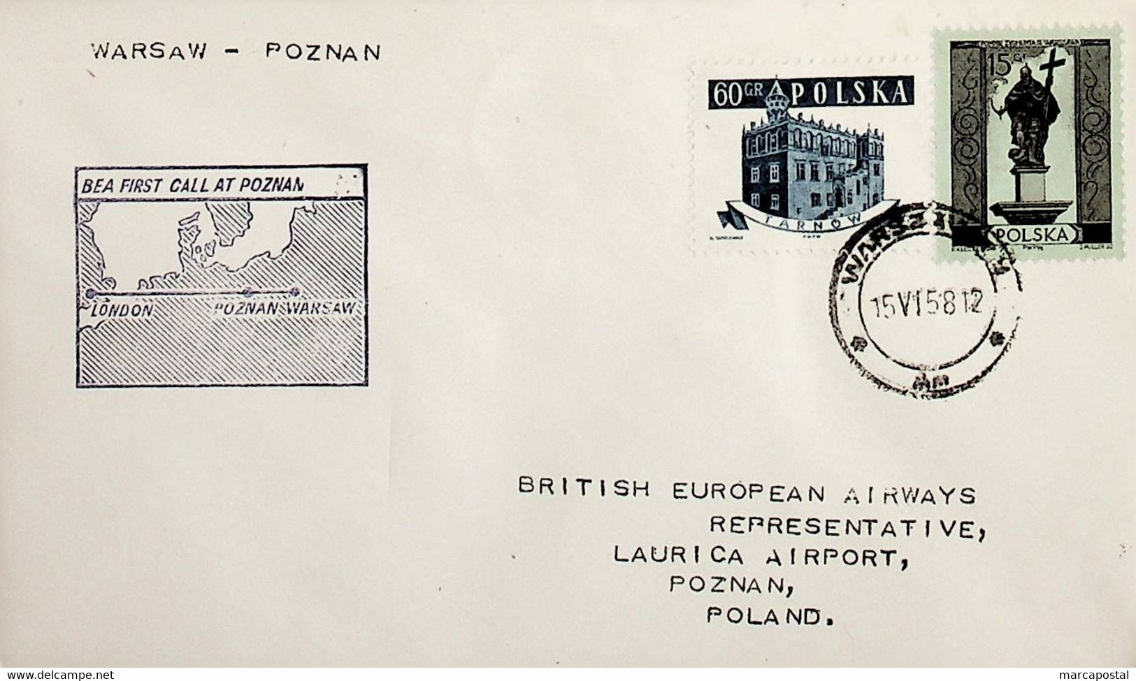 1958 Poland 1st BEA Flight London - Poznan - Warsaw (Link Between Warsaw And Poznan - Return) - Autres & Non Classés