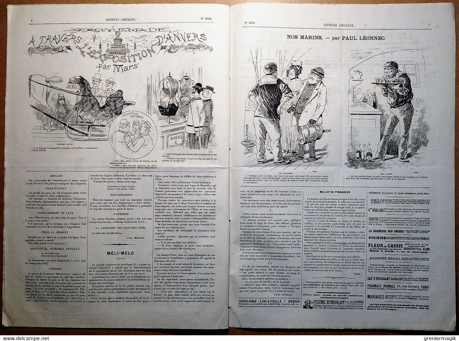 Le Journal Amusant N°1508 Du 25/07/1885 Promenade à Travers L'exposition D'Anvers Par Mars - Nos Marins Par Paul Léonnec - 1850 - 1899