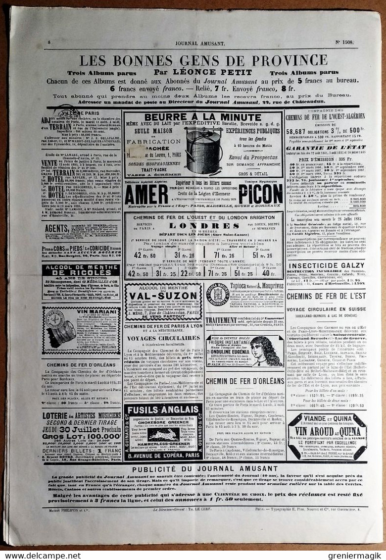 Le Journal Amusant N°1508 Du 25/07/1885 Promenade à Travers L'exposition D'Anvers Par Mars - Nos Marins Par Paul Léonnec - 1850 - 1899