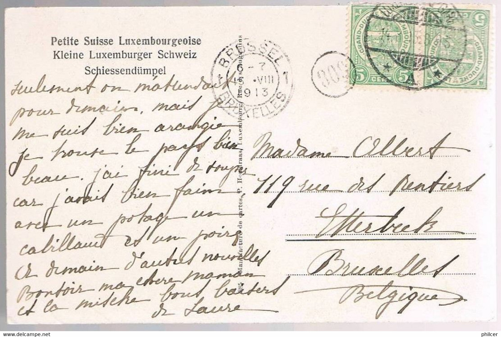 Luxembourg, 1913, For Bruxelles - Otros & Sin Clasificación