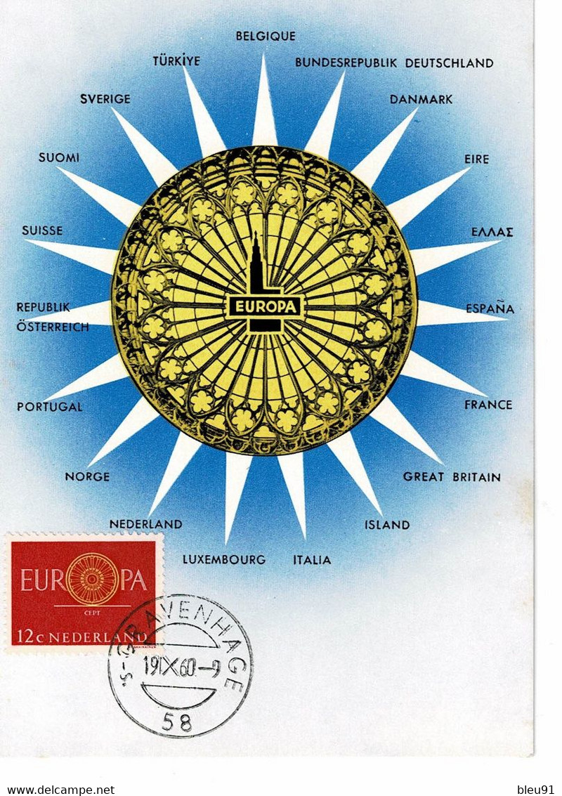 CARTE MAXIMUM PAYS BAS 1960 EUROPA - Maximumkaarten