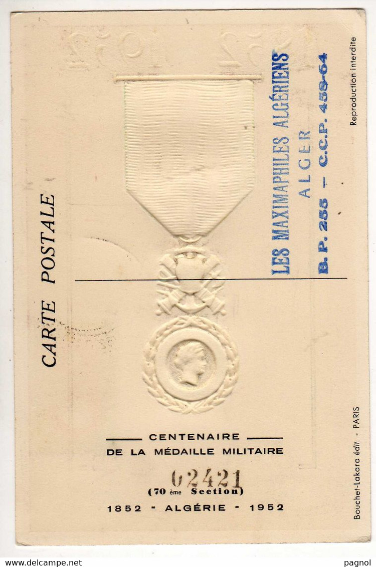 Algérie : Carte Maximum : Centenaire De La Médaille Militaire - Maximumkarten
