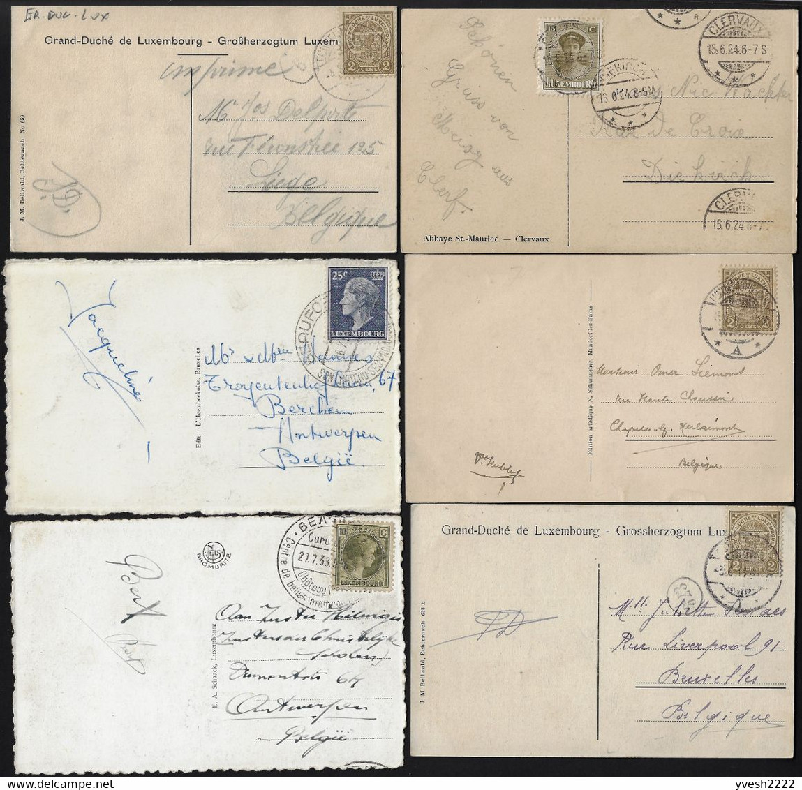 Luxembourg, Petit Lot De 12 Cartes Postales Envoyées Aux Tarifs Signature / 5 Mots. Peu Commun - Collections