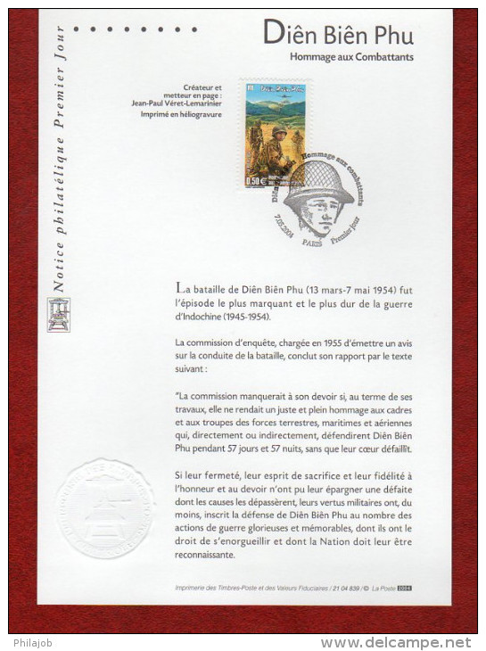 " DIEN BIEN PHU " Sur Notice Officielle 1er Jour De 2004 . N° YT 3667. FDC - Militares