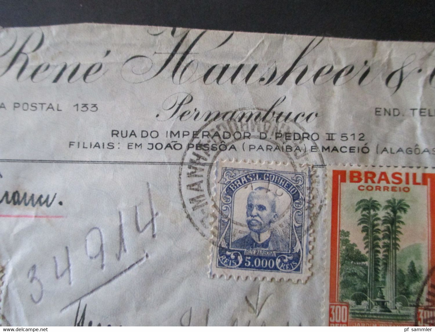 Brasilien 1937 Luftpost In Die Schweiz MiF Mit Fremdenverkehr Landschaften Umschlag Rene Hausheer Pernambuco - Storia Postale