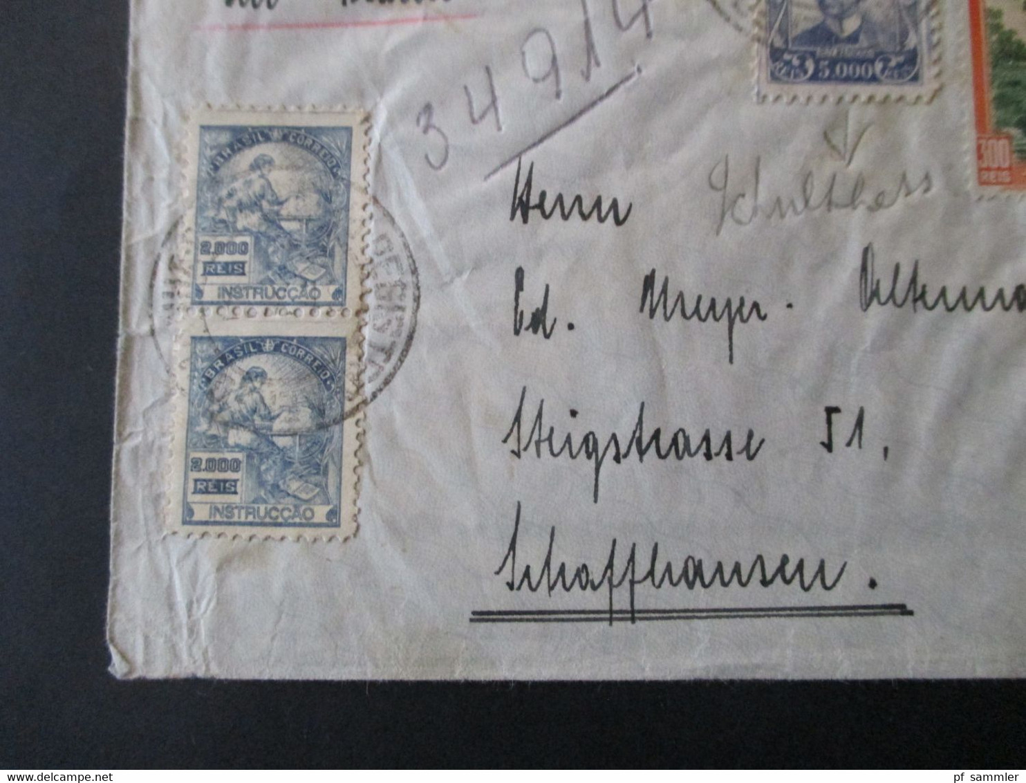 Brasilien 1937 Luftpost In Die Schweiz MiF Mit Fremdenverkehr Landschaften Umschlag Rene Hausheer Pernambuco - Lettres & Documents