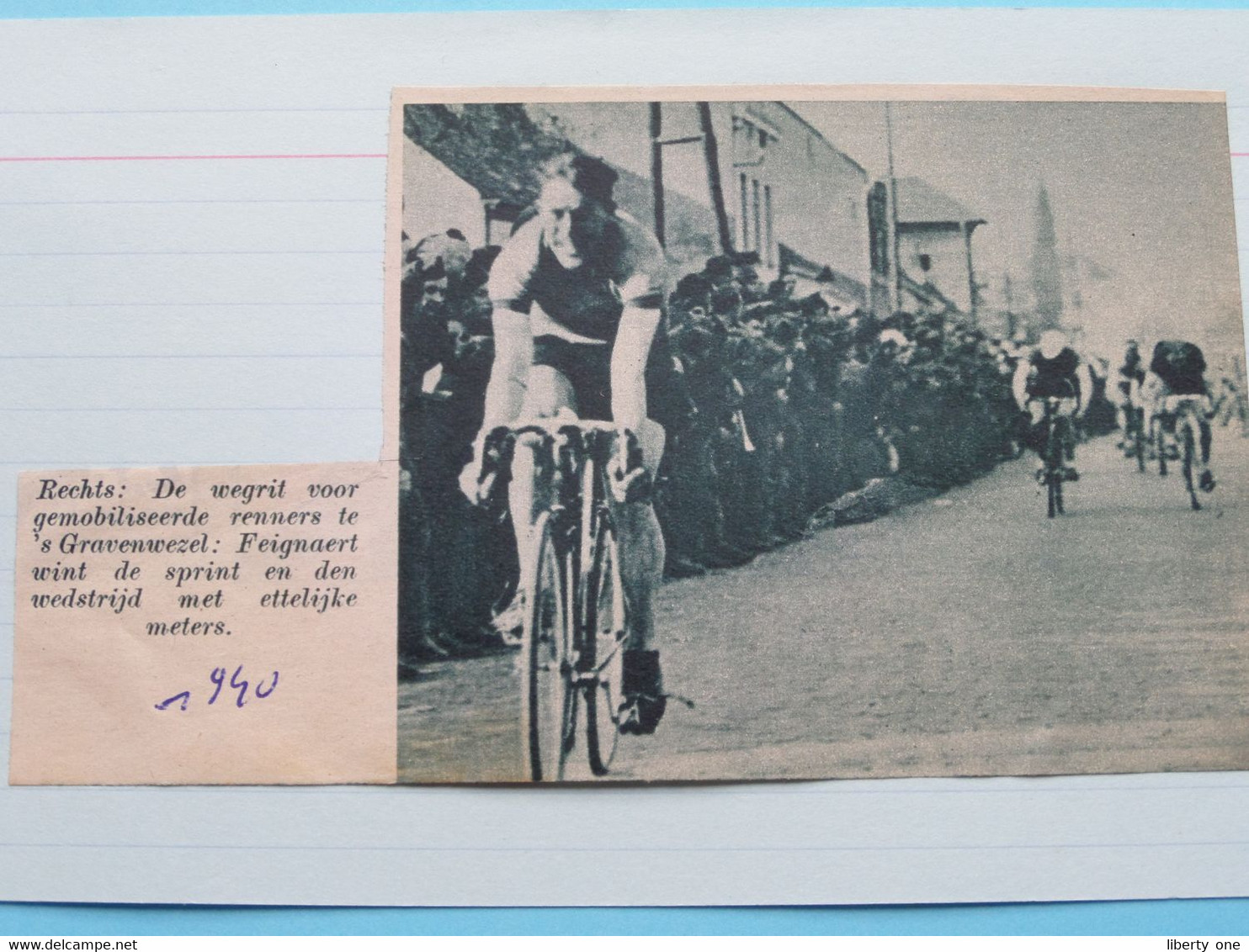 Wegrit 's GRAVENWEZEL : FEIGNAERT Winnaar : 1940 ( Zie Foto Voor Detail ) KRANTENARTIKEL ! - Cyclisme