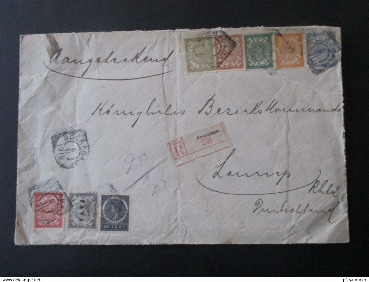 Niederländisch Indien / Java 1910 Einschreiben Soerabaja An Das Königl. Bezirkskommando In Lennep Militärpost / Offizier - Netherlands Indies