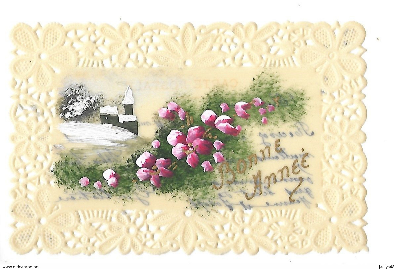 Bonne Année,   Découpis Fleurs - Carte Peinte -  L 1 - Fleurs