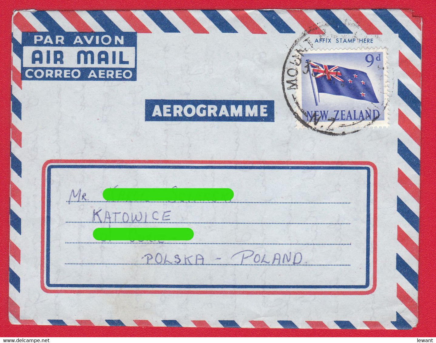 New Zeland - Sent To Poland - 1966 - Flag - Aerogramme (AU) Used - Corréo Aéreo