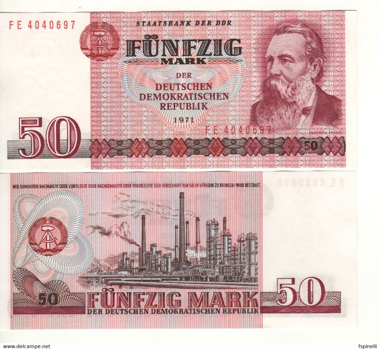 GERMANY  DDR  50 Mark  P30b    1971   ( Staatsbank Der DDR  F. Engels On Front- Refinery On Back) - 50 Mark