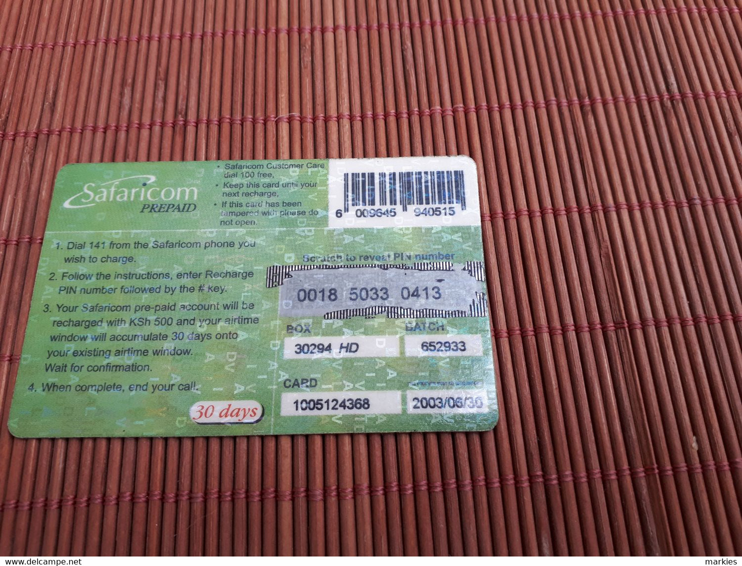 Prepaidcard KSH 500 Used 2 Scans  Rare - Kenya