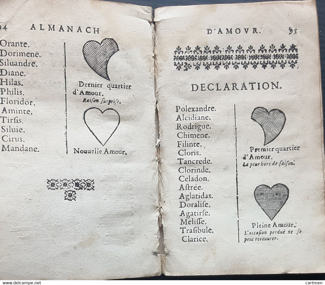 LIVRE ANCIEN ALMANACH  POESIE AMOUREUSE LIVRE D'EMBLEMES 17° BUSSY RABUTIN MAXIMES D'AMOUR 1664 CURIEUX CROQUIS DE COEUR - Jusque 1700