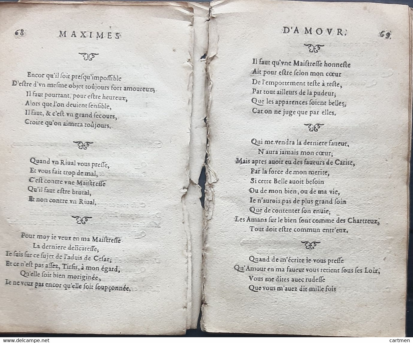 LIVRE ANCIEN ALMANACH  POESIE AMOUREUSE LIVRE D'EMBLEMES 17° BUSSY RABUTIN MAXIMES D'AMOUR 1664 CURIEUX CROQUIS DE COEUR - Jusque 1700