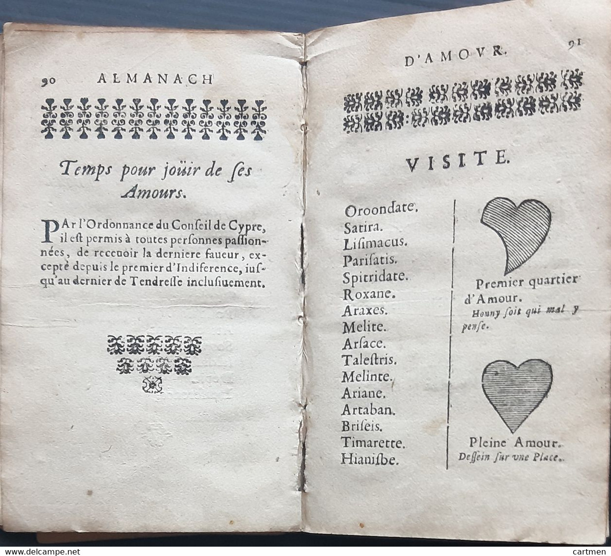 LIVRE ANCIEN ALMANACH  POESIE AMOUREUSE LIVRE D'EMBLEMES 17° BUSSY RABUTIN MAXIMES D'AMOUR 1664 CURIEUX CROQUIS DE COEUR