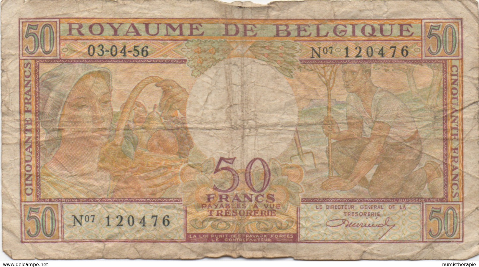 Belgique België : 50 Francs 1956 (très Mauvais état) - Other & Unclassified