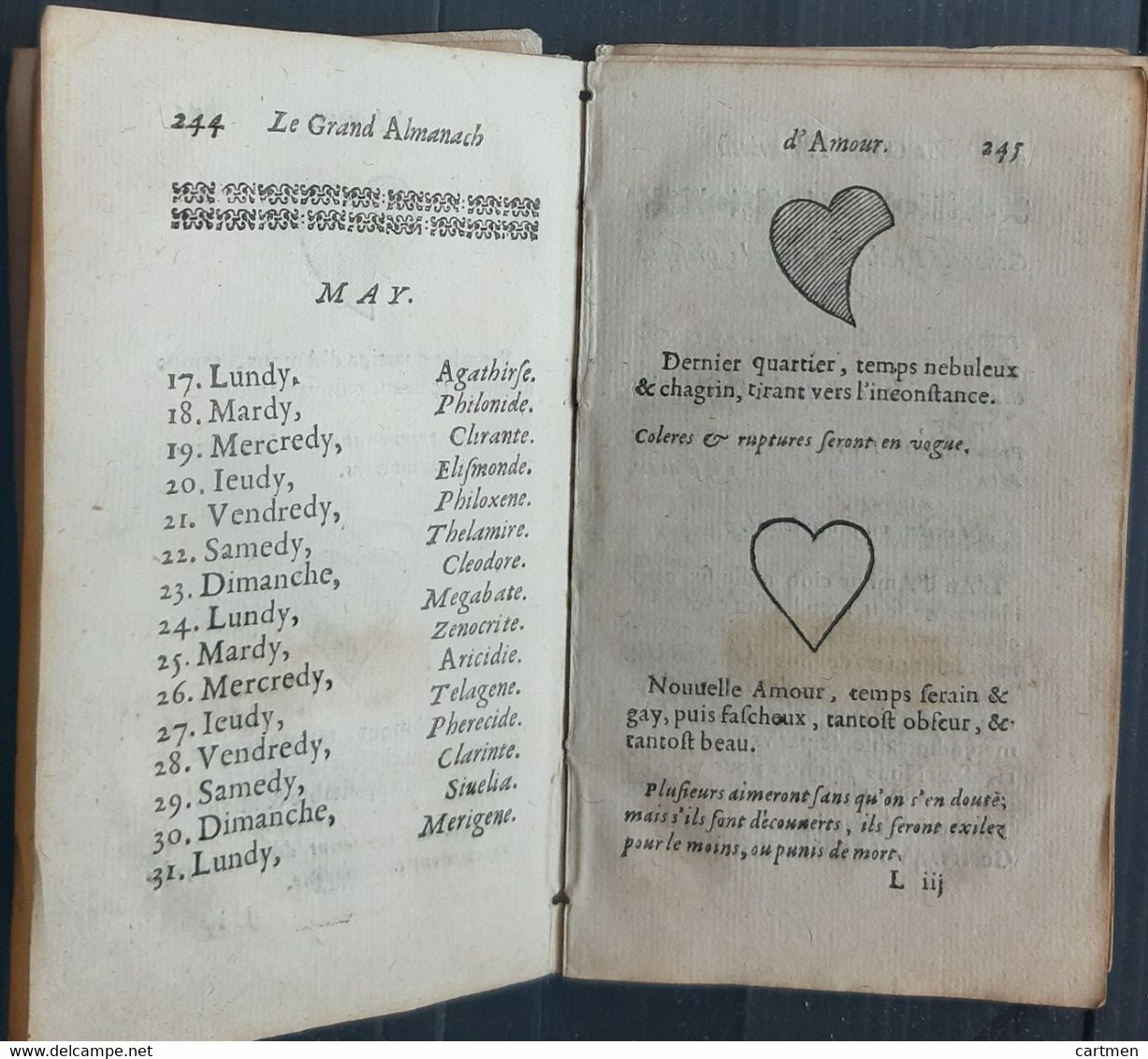 LIVRE ANCIEN ALMANACH ET POESIE AMOUREUSE EMBLEMES 17° LE GRAND ALMANACH D'AMOUR - Jusque 1700