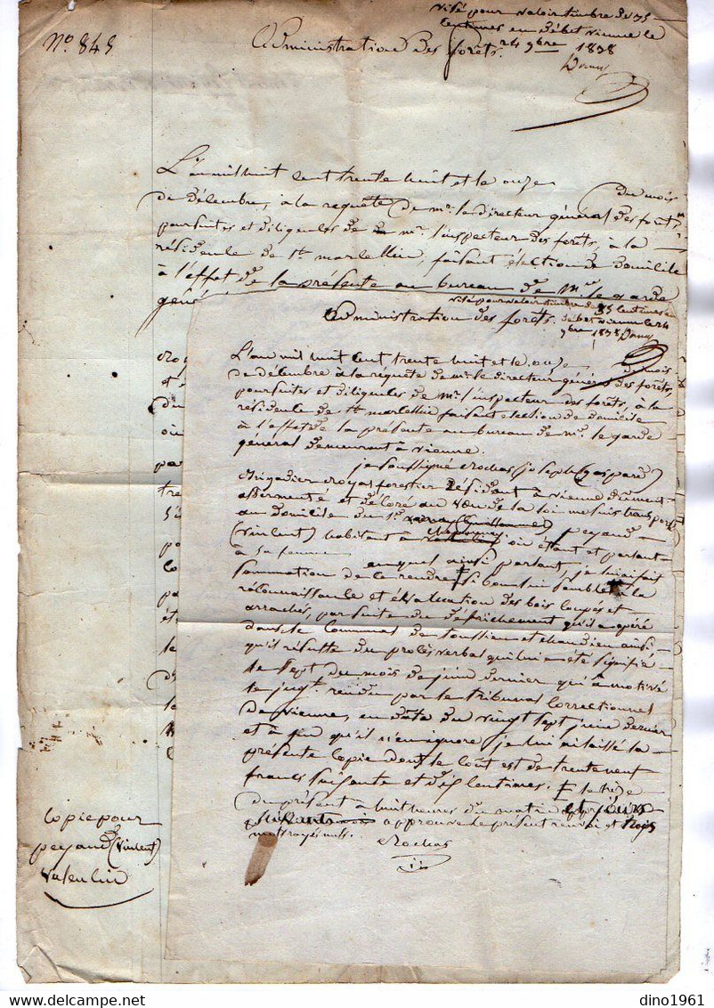 VP17.709 - MILITARIA - SAINT MARCELLIN X VALENCIN 1838 - 2 Documents Concernant Le Garde Forestier ROCHAS à VIENNE - Documenten