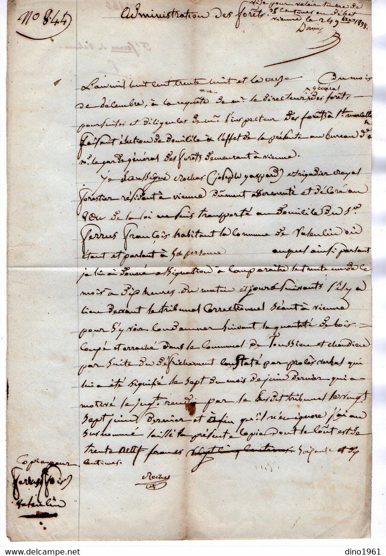 VP17.710 - MILITARIA - SAINT MARCELLIN X VALENCIN 1838 - 2 Documents Concernant Le Garde Forestier ROCHAS à VIENNE - Documenten