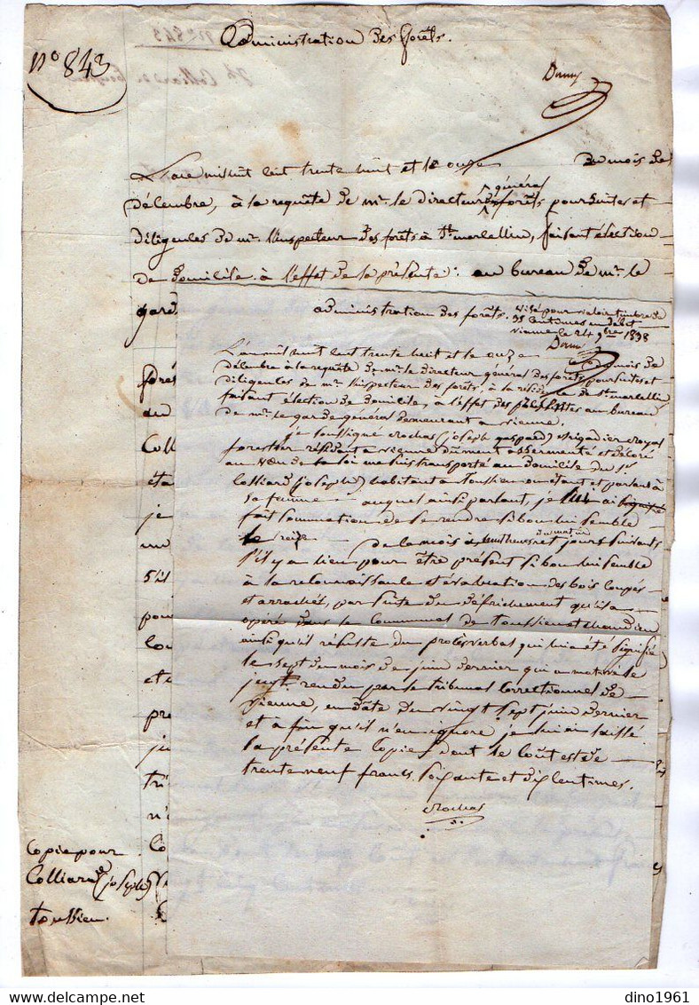 VP17.711 - MILITARIA - SAINT MARCELLIN X TOUSSIEU 1838 - 2 Documents Concernant Le Garde Forestier ROCHAS à VIENNE - Documents