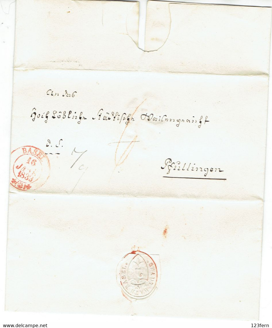 Schweiz, Weisser Faltbrief Aus Basel Von 1833, Sehr Sauber - ...-1845 Prefilatelia