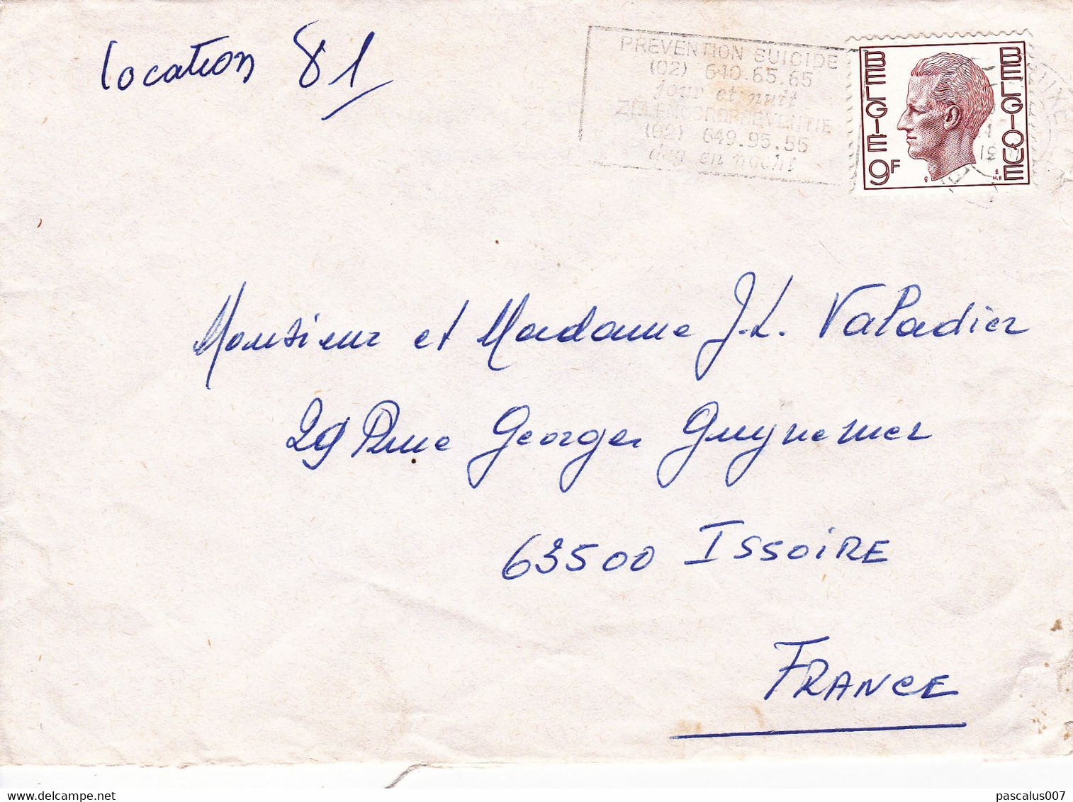 B01-213 Enveloppe Cob 1962 Flamme Prévention Suicide  €1 - Sonstige & Ohne Zuordnung