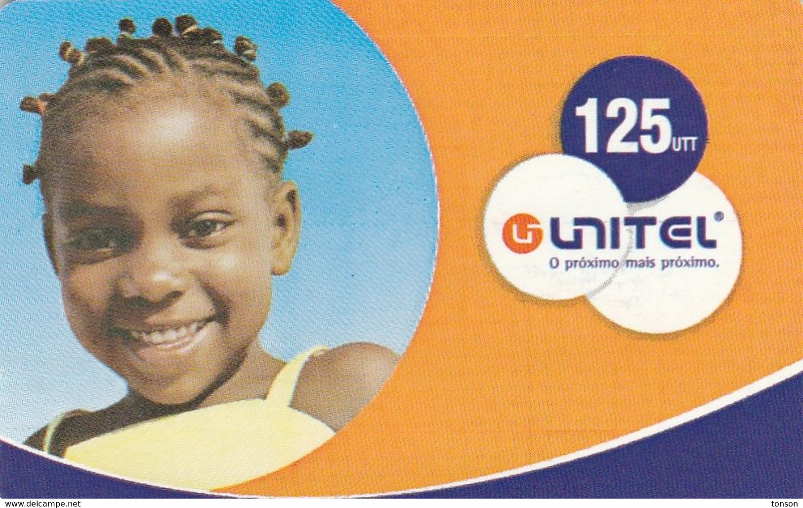 Angola, Unitel 125 UTT, Girl, 2 Scans.  Expiry : 2007/04/08 - Angola