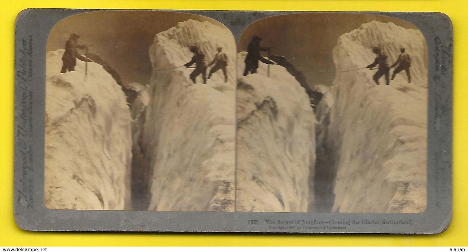 The Ascent Of Jungfrau Crossing The Glacier 1897 Suisse - Stereoscopio